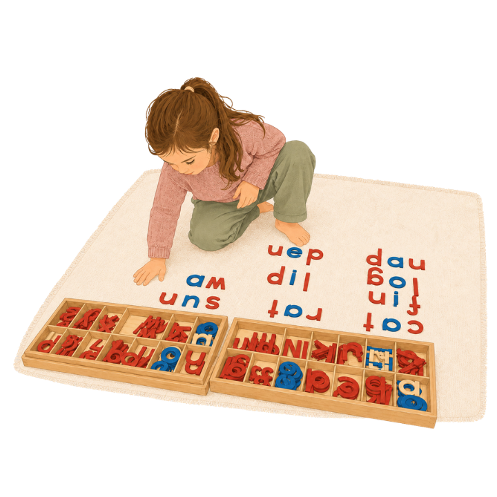 A child composing words with the Large Movable Alphabet