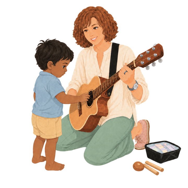A child sharing live music at home