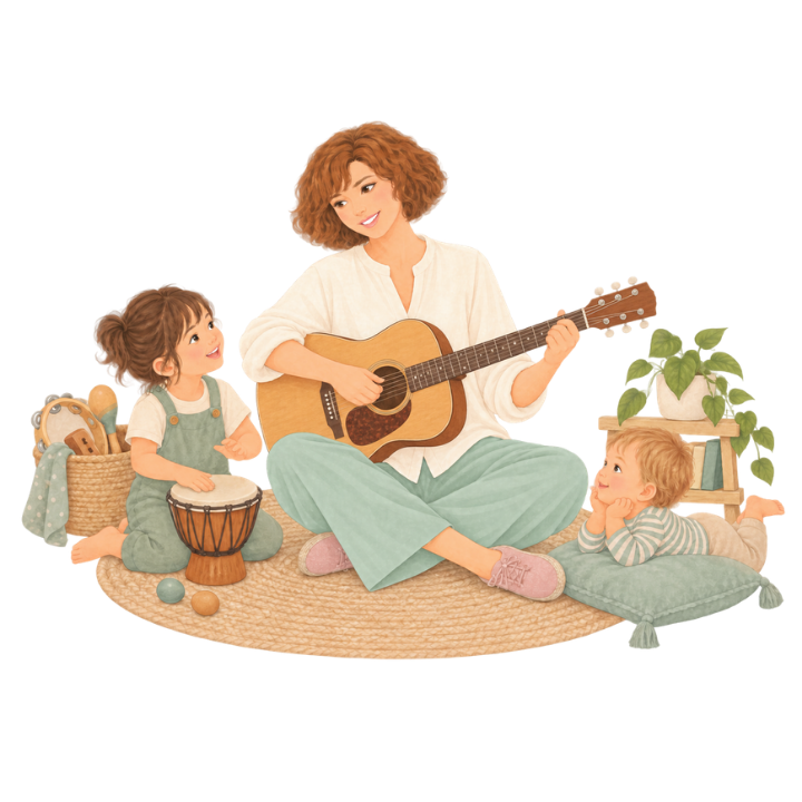 Kym sharing an in-home music session with young children