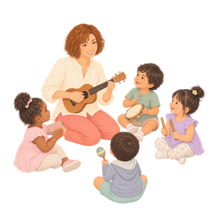 Children taking part in a small Montemusic music circle