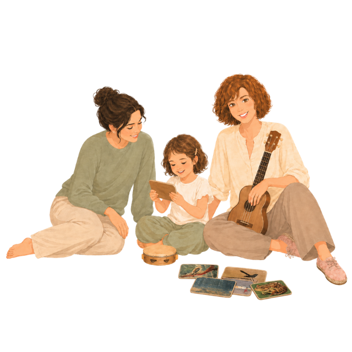 Kym meeting a child through live music and song choice at home
