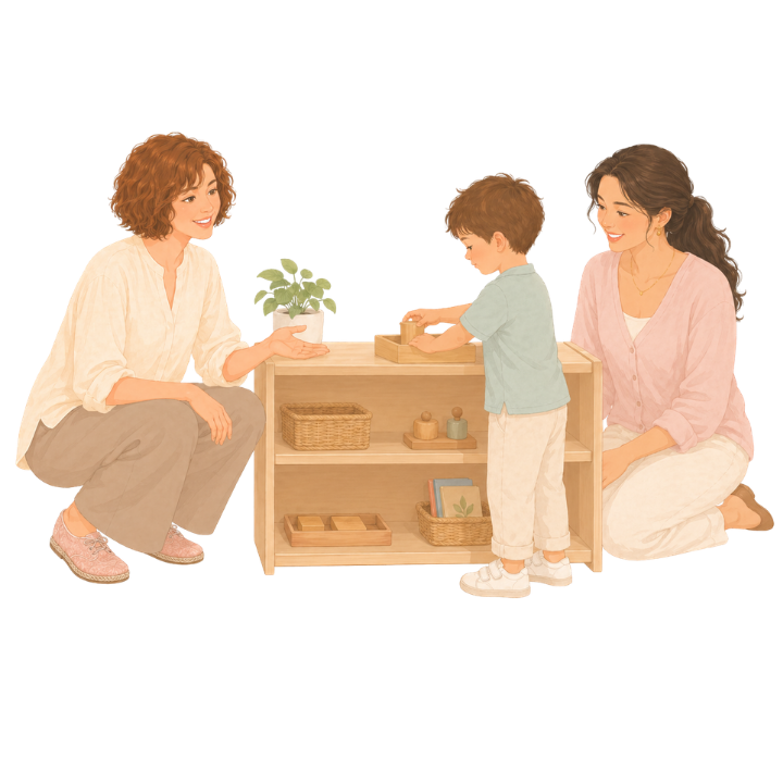 A parent observing a child in a prepared home environment