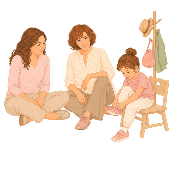A young child putting on shoes in a prepared home environment